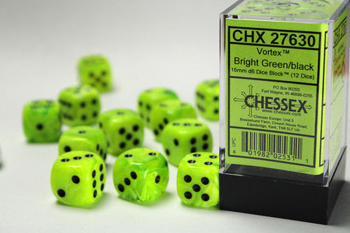 Vortex – 16mm d6 Bright Green w/black Dice Block
