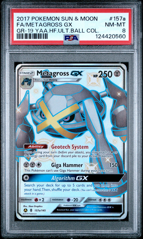 Metagross GX #157a Gr-19 Yaa.hf.ult.ball Col. Pokemon Sun & Moon Guardians Rising 2017 PSA 8