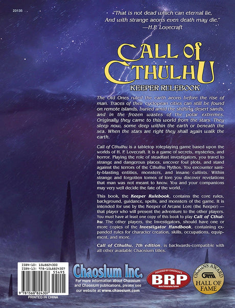 Call of Cthulhu RPG Keeper Rulebook Back