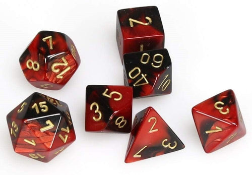 Gemini™ – Mini-Polyhedral Black-Red w/gold 7-Die Set