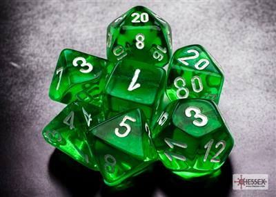 Translucent™ – Mini-Polyhedral Green w/white 7-Die Set