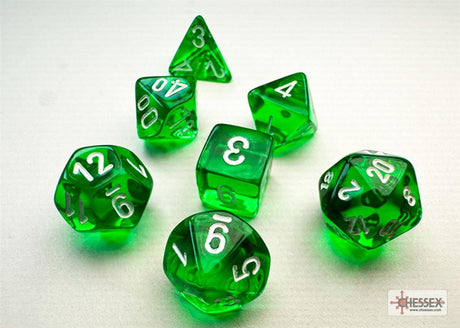 Translucent™ – Mini-Polyhedral Green w/white 7-Die Set