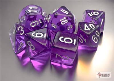 Translucent™ – Mini-Polyhedral Purple w/white 7-Die Set