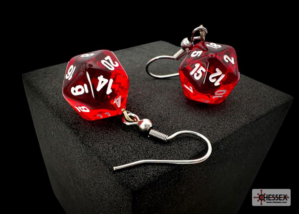Chessex Hook Earrings Pair Translucent Red Mini D20