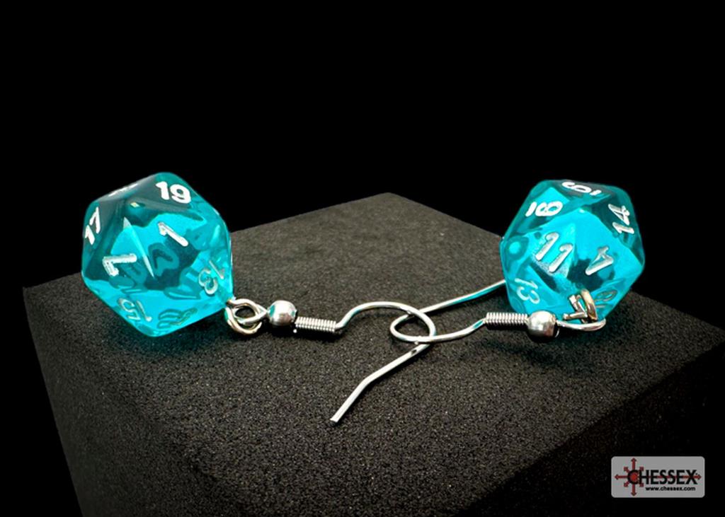 Chessex Hook Earrings Pair Translucent Teal Mini D20