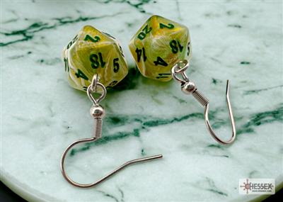 Chessex Hook Earrings Pair Marble Green Mini D20