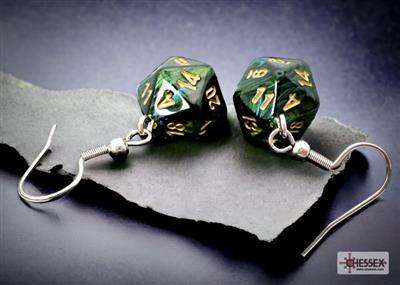 Chessex Hook Earrings Pair Scarab Jade Mini D20