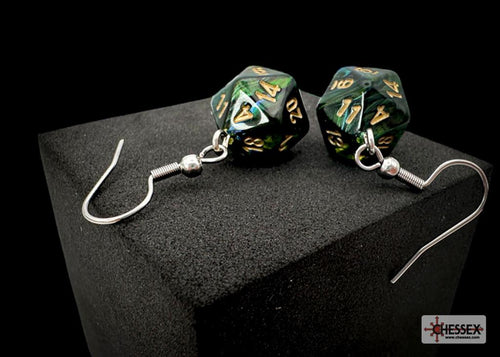 Chessex Hook Earrings Pair Scarab Jade Mini D20