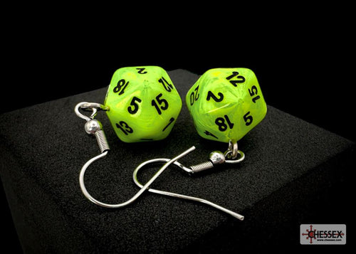 Chessex Hook Earrings Pair Vortex Bright Green Mini D20