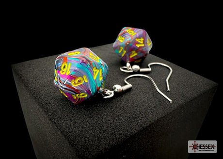 Chessex Hook Earrings Pair Festive Mosaic Mini D20