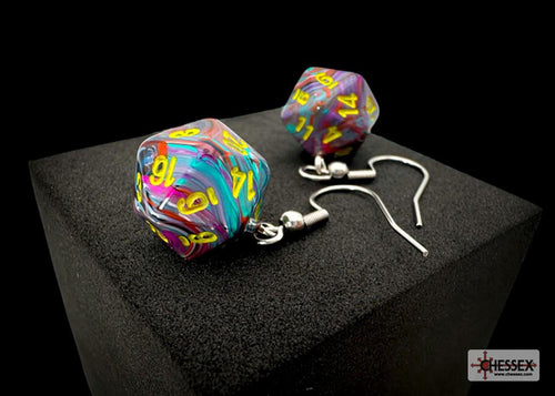 Chessex Hook Earrings Pair Festive Mosaic Mini D20