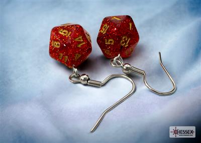 Chessex Hook Earrings Pair Glitter Ruby Mini D20