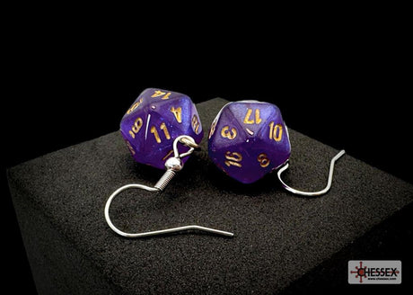 Chessex Hook Earrings Pair Borealis Royal Purple Mini D20