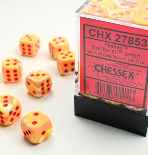 Festive™ – 12mm d6 Sunburst w/red Dice Block