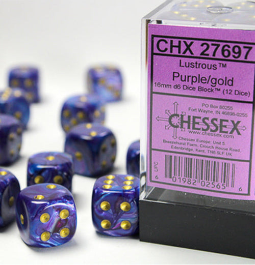 Lustrous™ – 16mm d6 Purple w/gold Dice Block