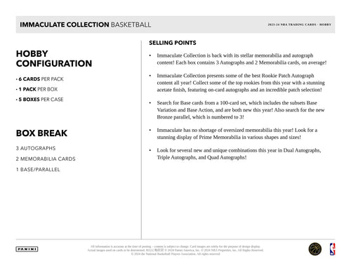 Panini Immaculate NBA Basketball 2023/24 - Hobby Box