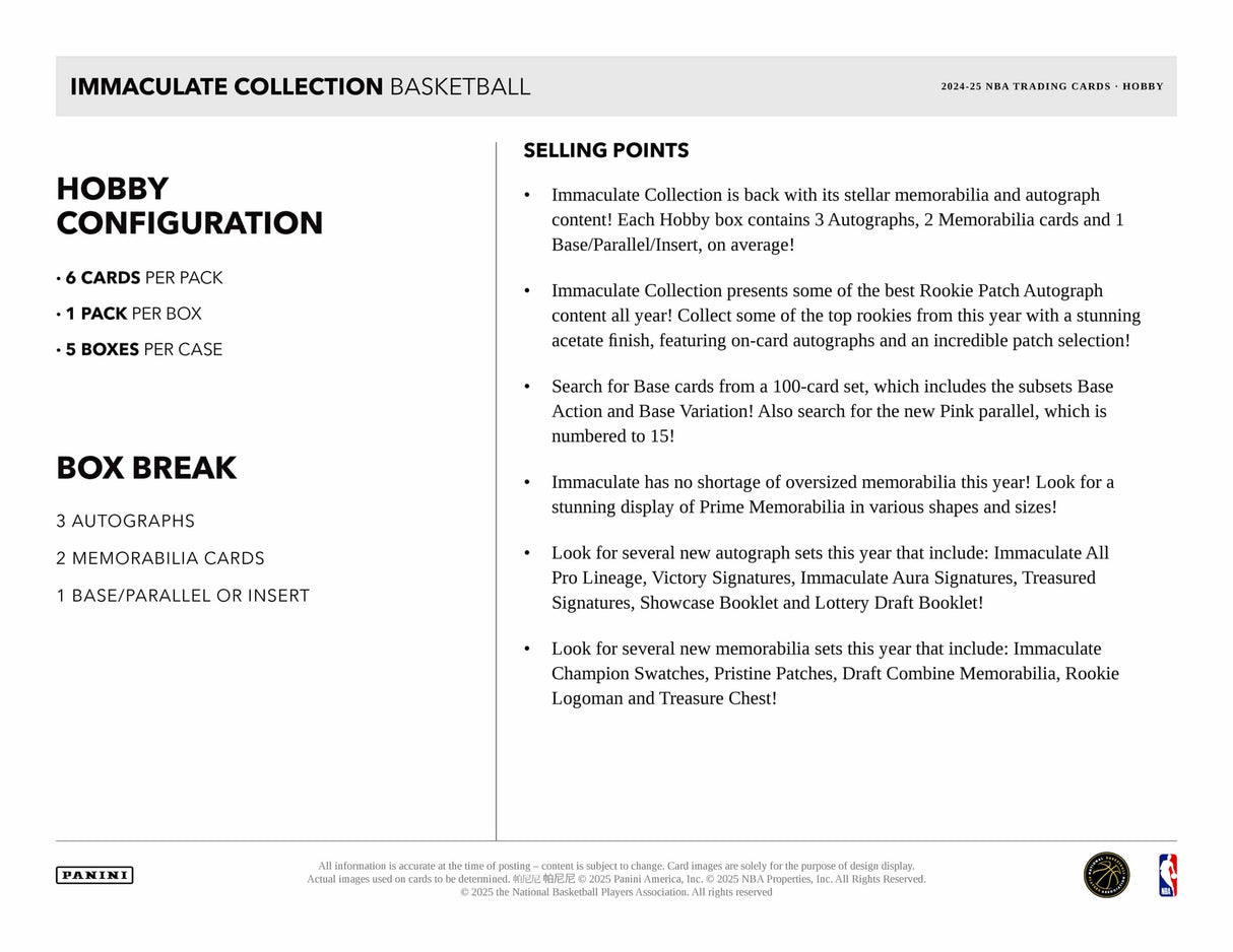 Panini Immaculate Basketball 2024/25 - Hobby Box