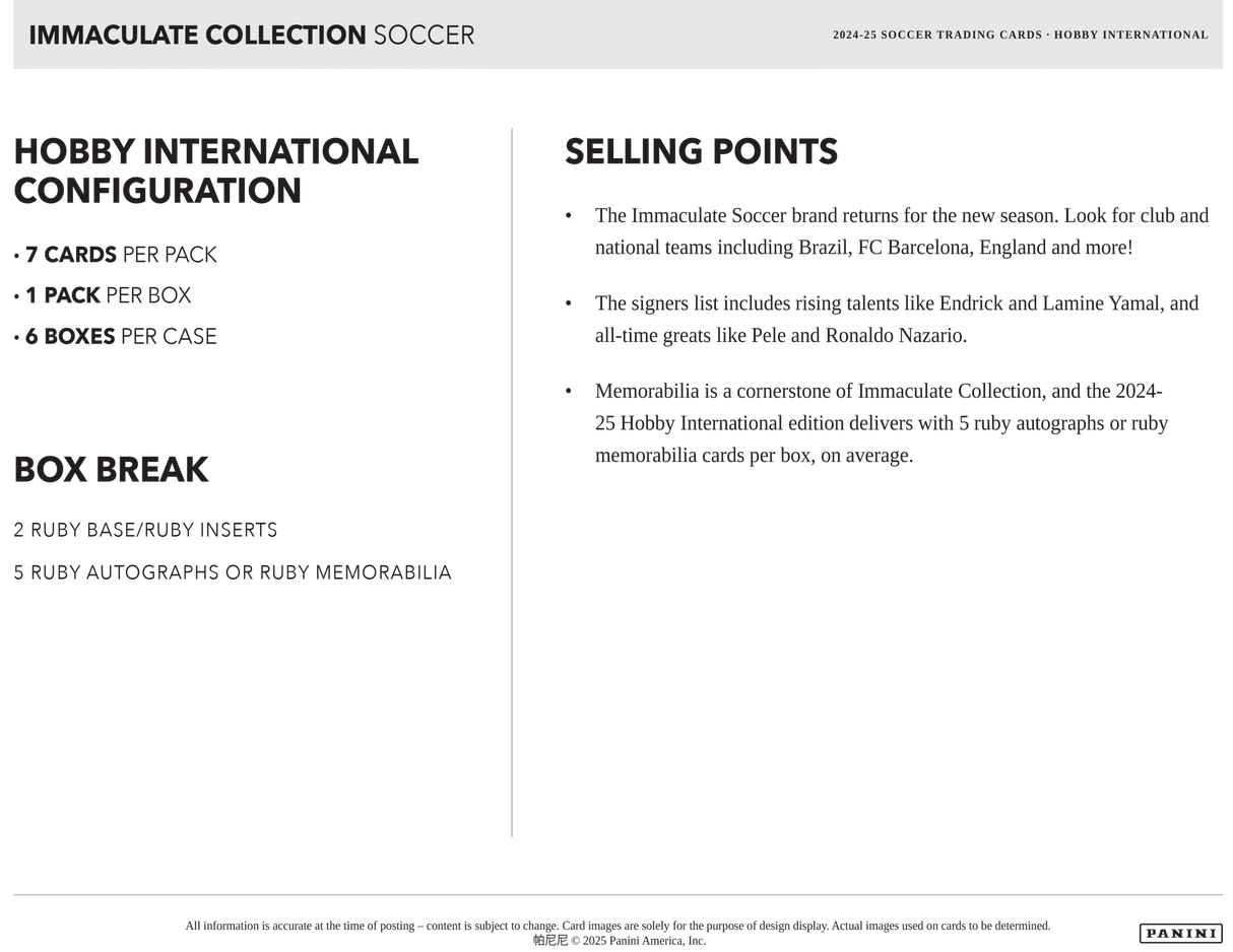Panini Immaculate Soccer 2024/25 - International Hobby Box