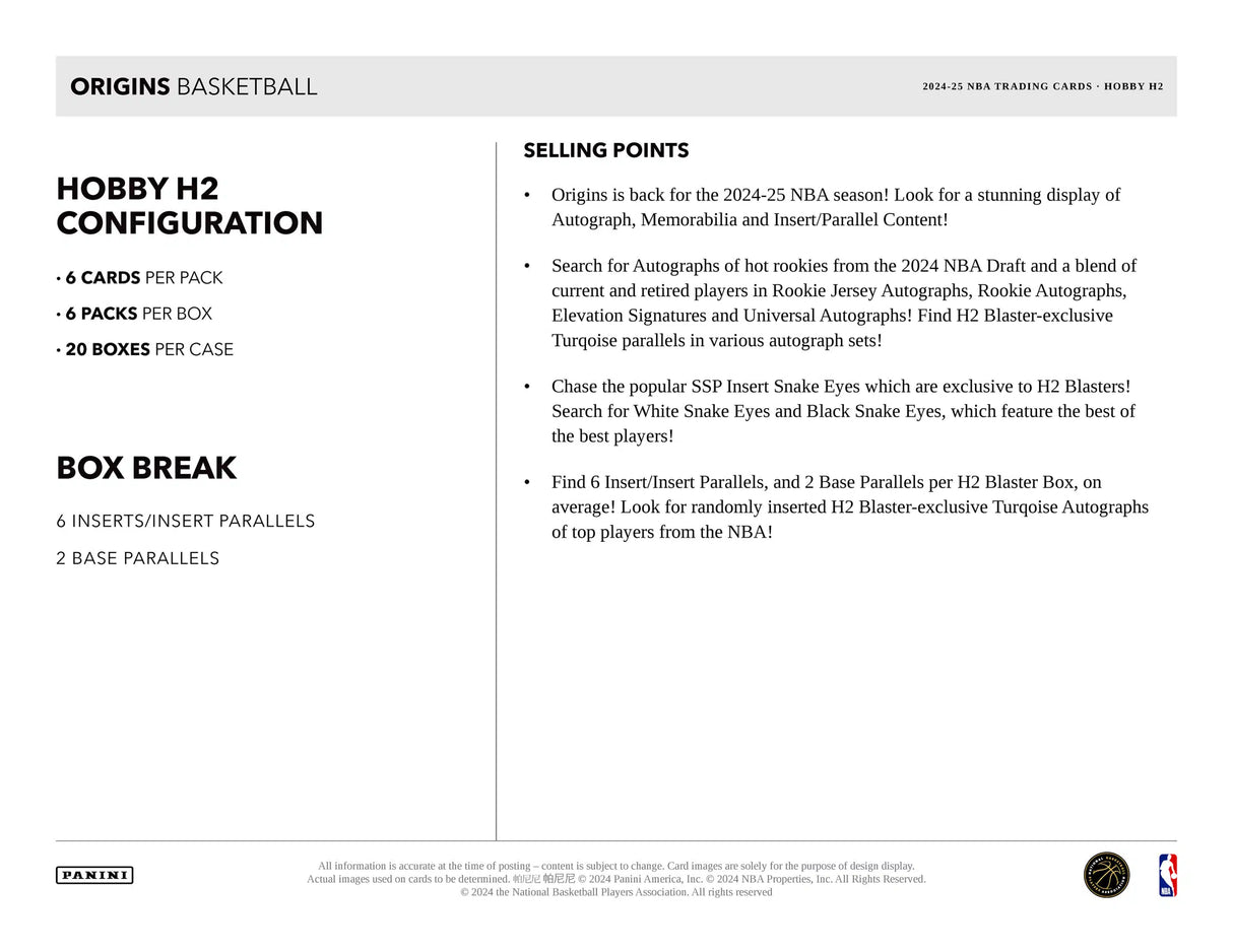 Panini Origins NBA Basketball 2024/25 - Hybrid H2 Box