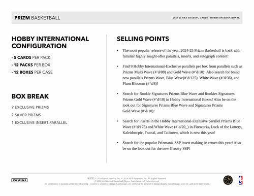 Panini Prizm NBA Basketball 2024/25 - International Hobby Box