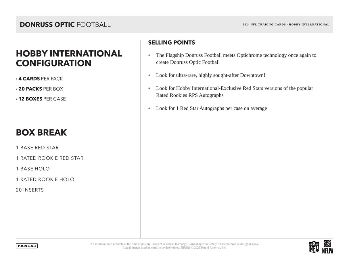 Panini Donruss Optic NFL Football 2024 - International Hobby Box