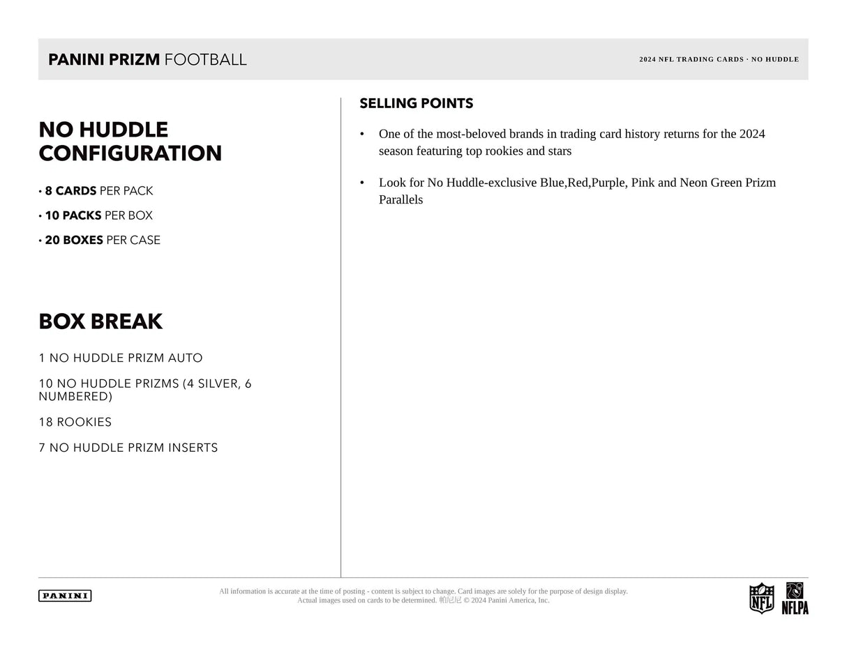 Panini Prizm NFL Football 2024 - No Huddle Hobby Box