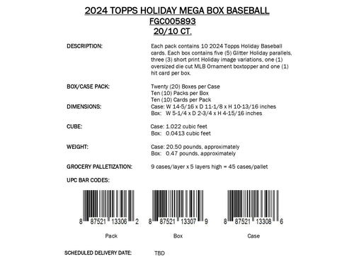 Topps Holiday Baseball 2024 - Mega Box