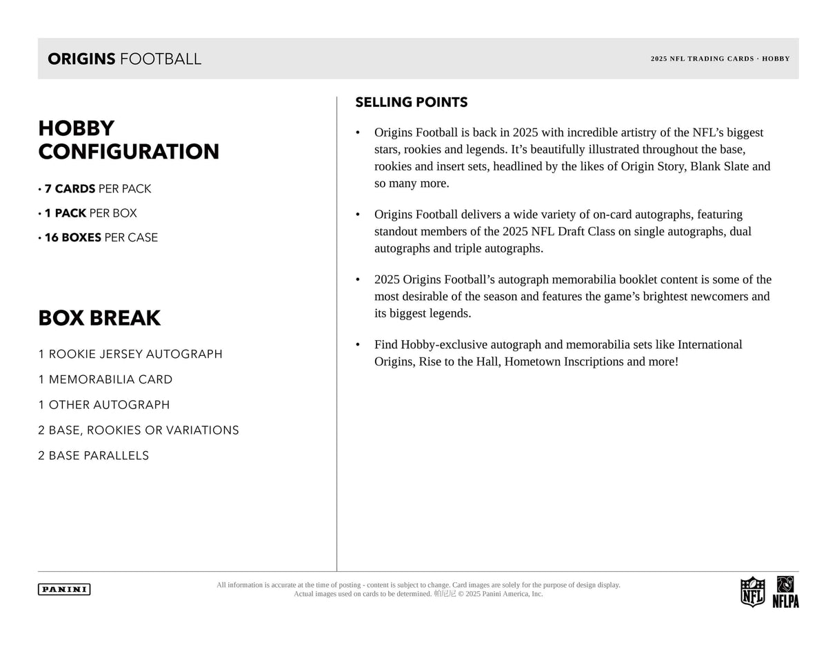Panini Origins Football 2025 - Hobby Box