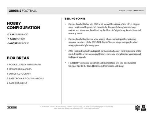 Panini Origins Football 2025 - Hobby Box