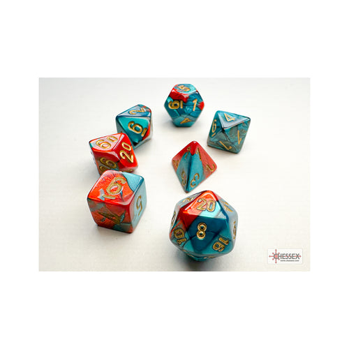 Gemini™ – Mini-Polyhedral Red-Teal w/gold 7-Die Set