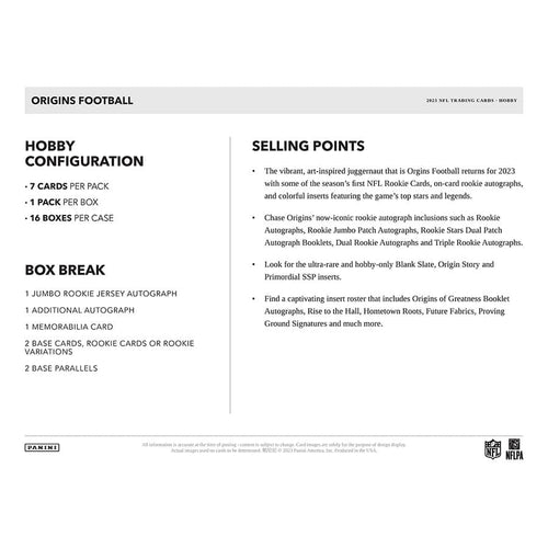 Panini Origins Football NFL 2023 - Hobby Box