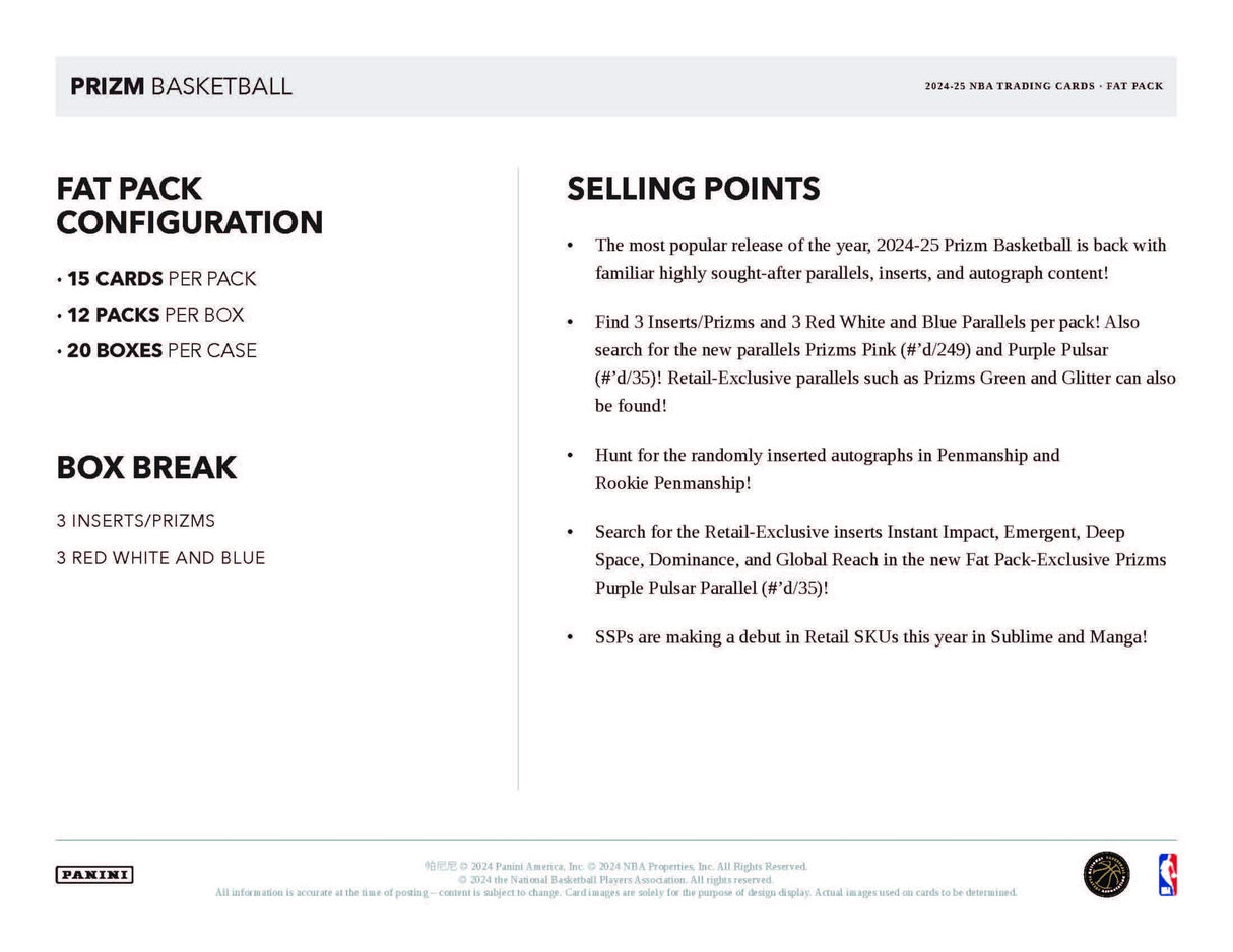 Panini Prizm NBA Basketball 2024/25 - Fat Pack Display