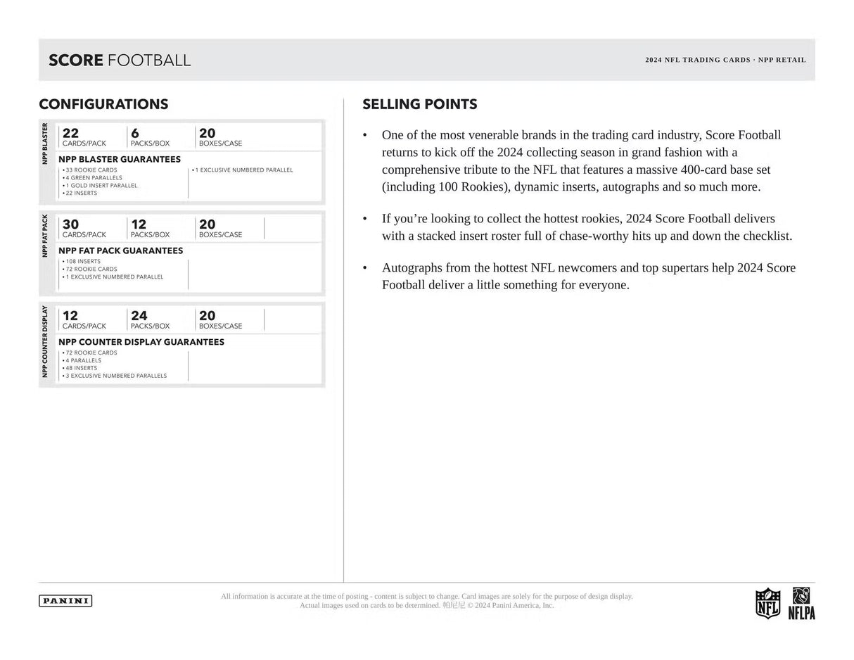 Panini Score NFL Football 2024 - Fat Pack