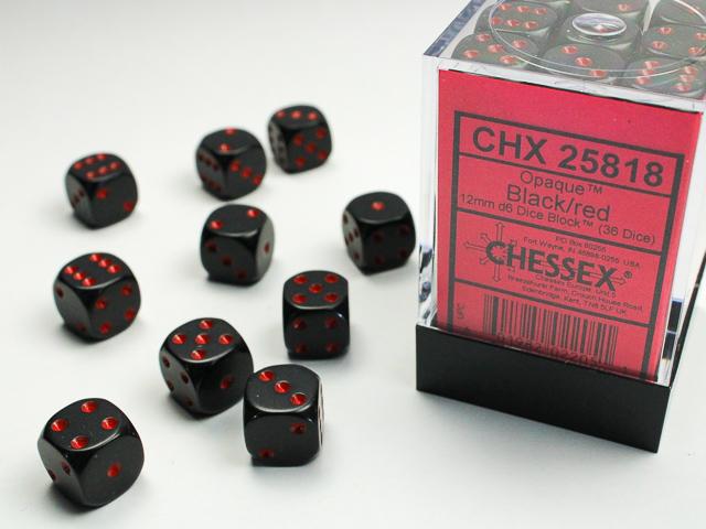 Opaque – 12mm d6 Black w/red Dice Block™