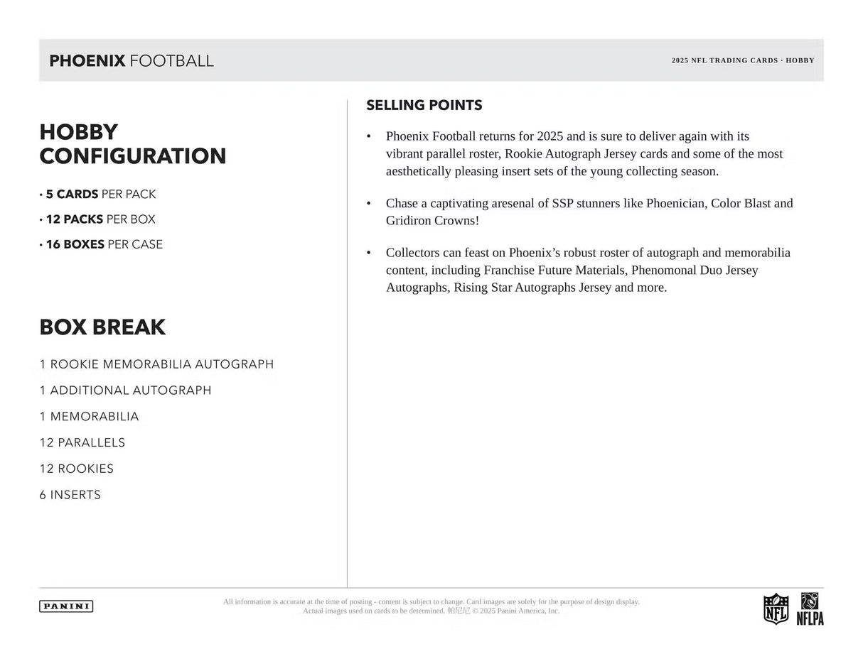 Panini Phoenix Football 2025 - Hobby Box