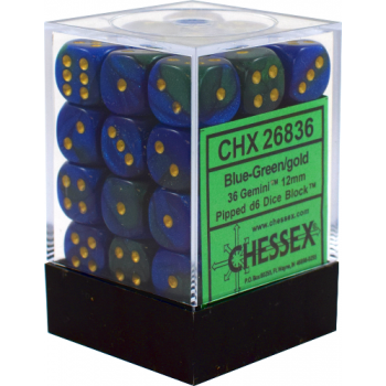 Gemini™ - 12mm d6 Blue-Green w/gold Dice Block