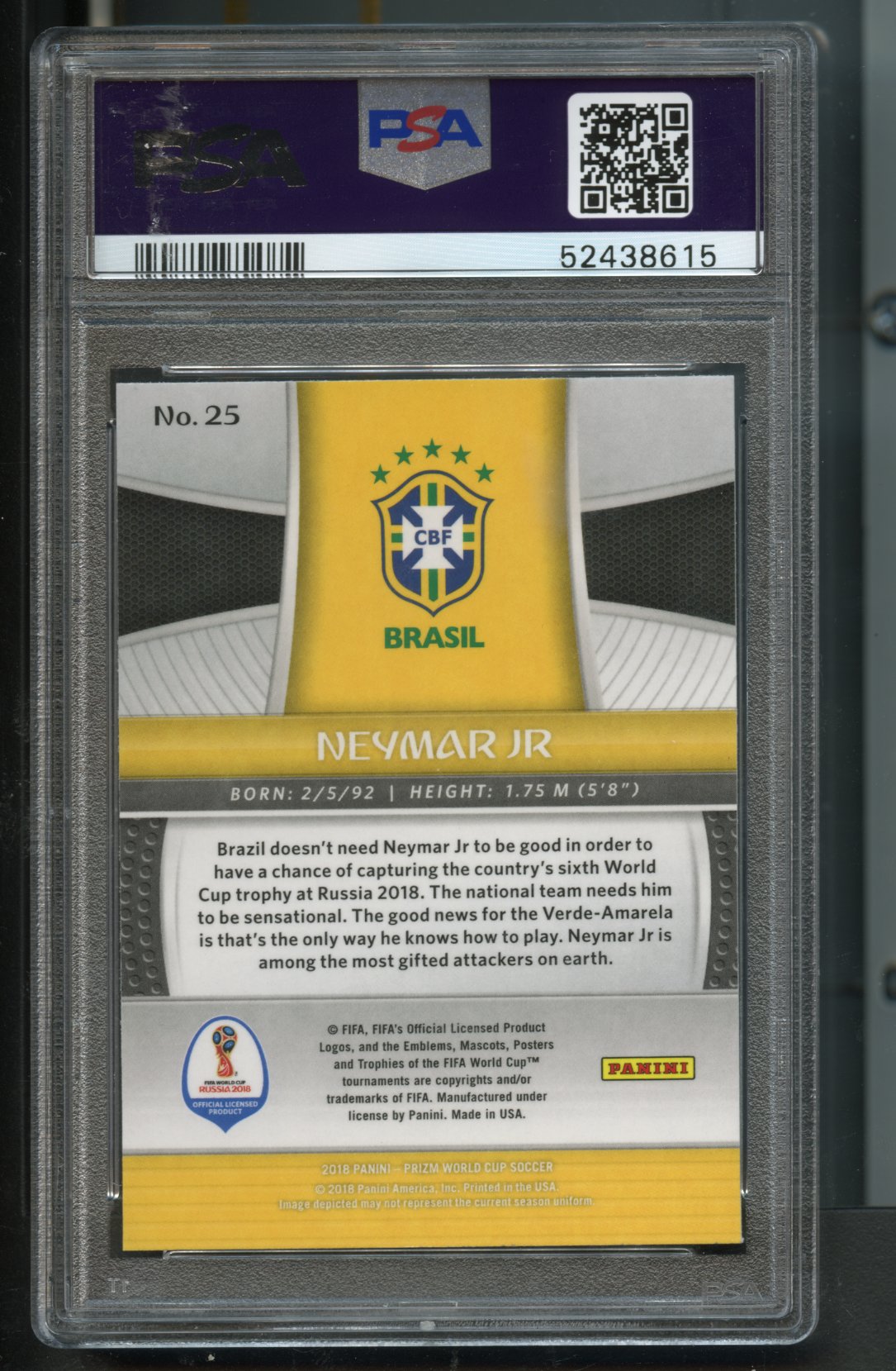 Neymar Jr. #25 PSA 10 [2018 Panini Prizm World Cup]