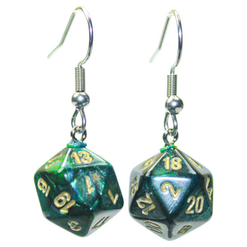 Chessex Hook Earrings Pair Scarab Jade Mini D20