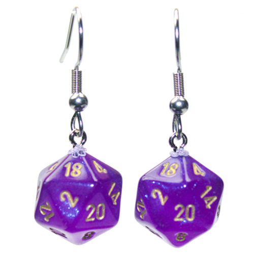 Chessex Hook Earrings Pair Borealis Royal Purple Mini D20