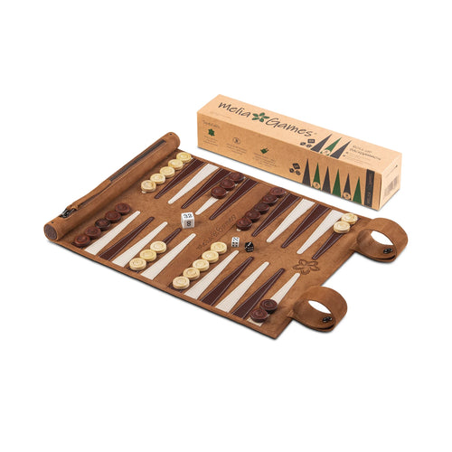 Melia Games Leather Rollup Backgammon - Whiskey