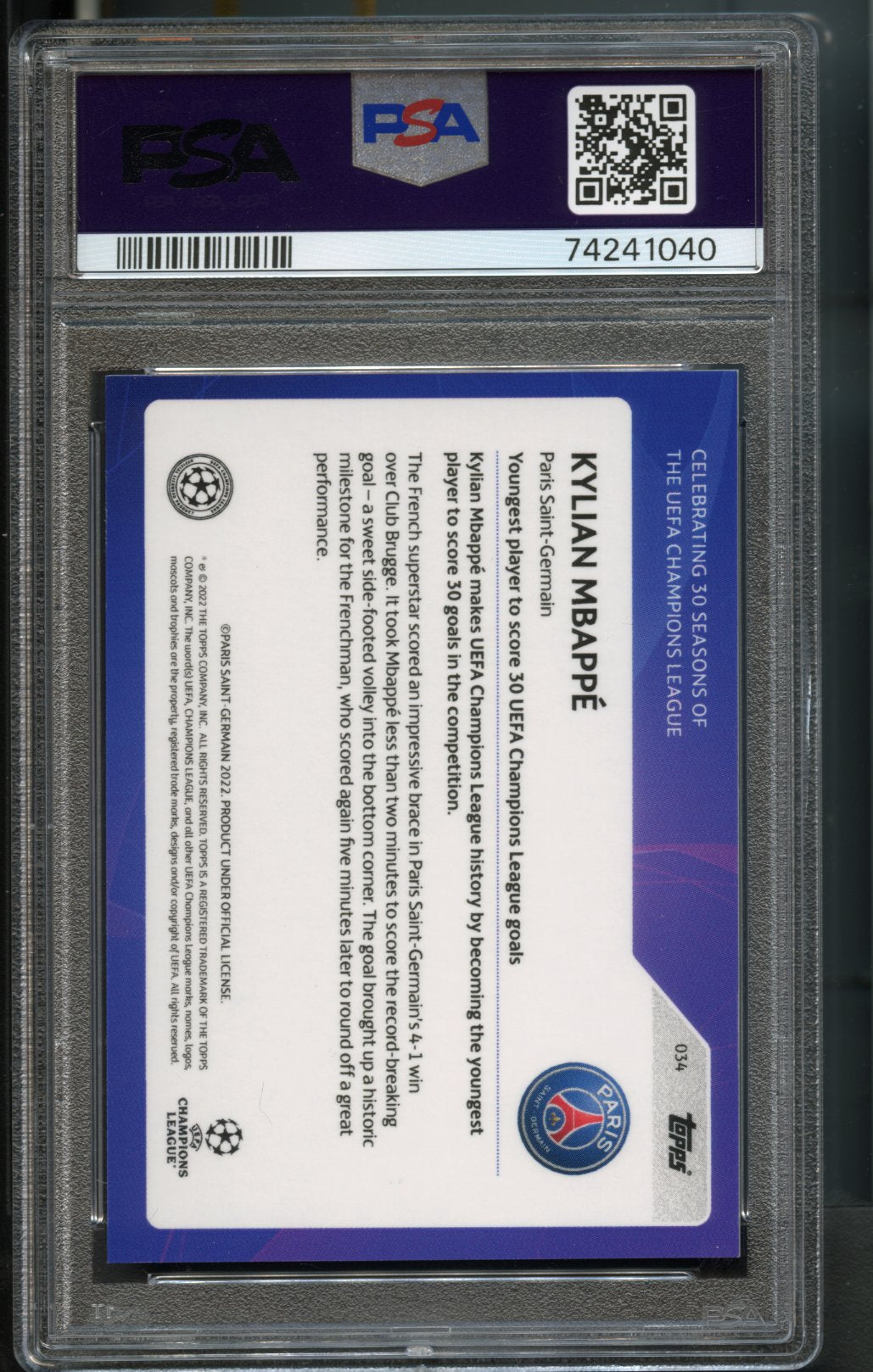 Kylian Mbappe #34 32/99 PSA 9 [2022 Topps 30 SNN Celebration]