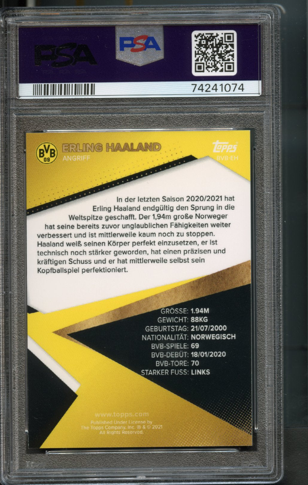 Erling Haaland #EH 18/70 PSA 9 [2021-22 Topps Borussia Dortmund Team Set]