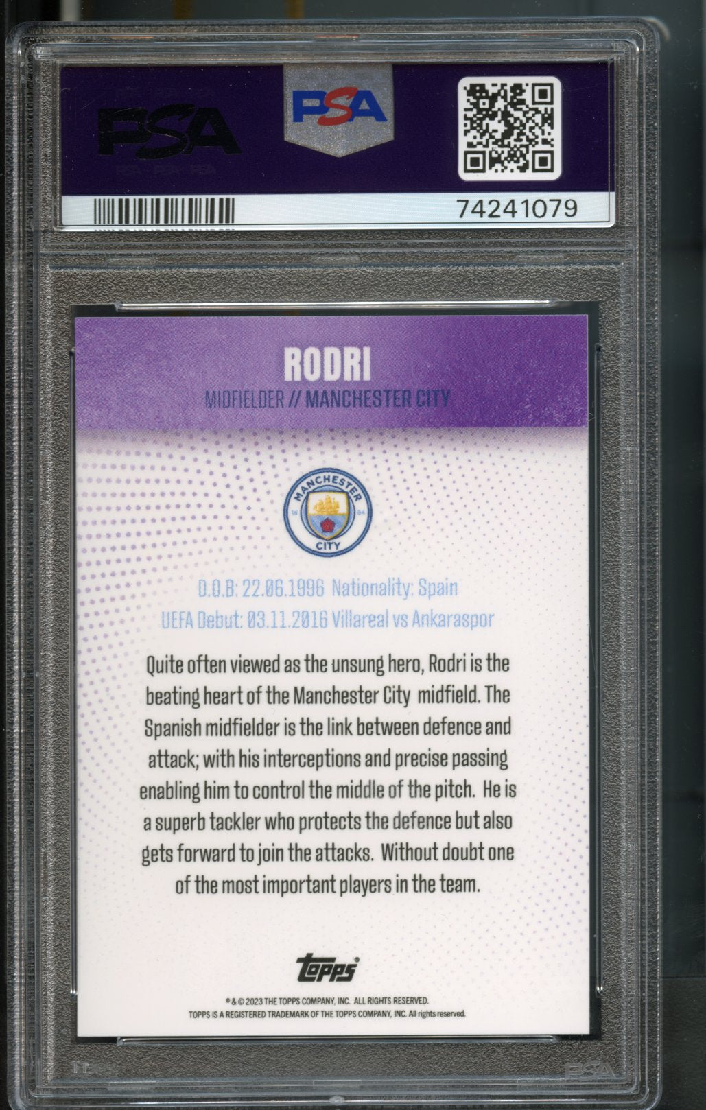 Rodri 23/25 Autograph PSA 9 [2022-23 Topps Manchester City Team Set]