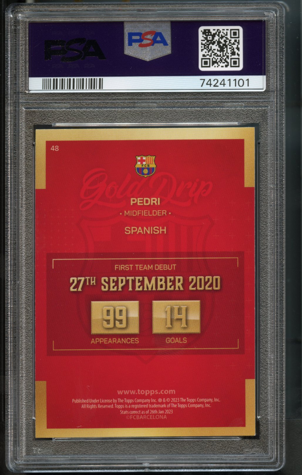 Pedri #48 Gold Drip PSA 9 [2022-23 Topps FC Barcelona Team Set]