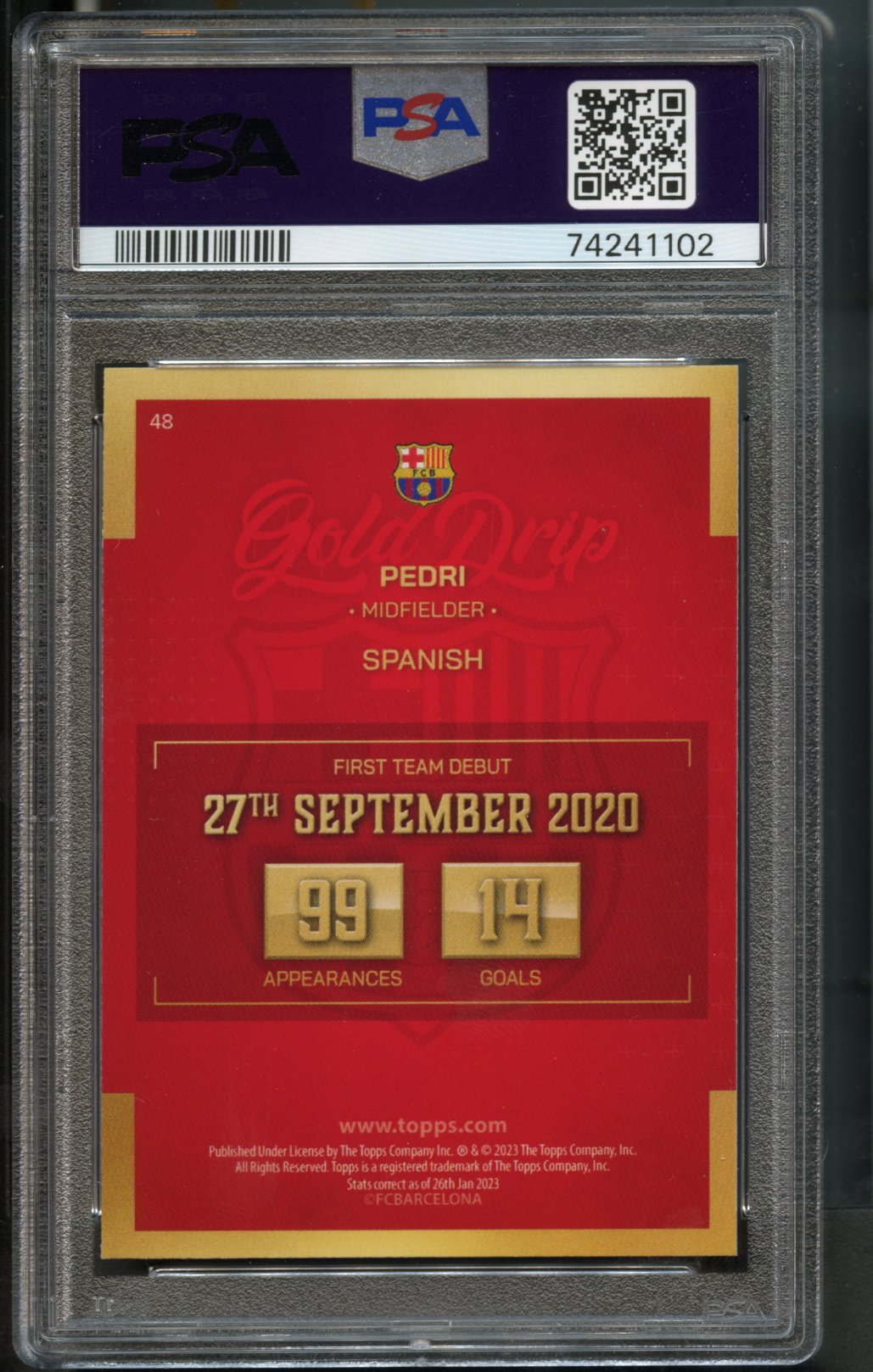 Pedri #48 Gold Drip PSA 10 [2022-23 Topps FC Barcelona Team Set]