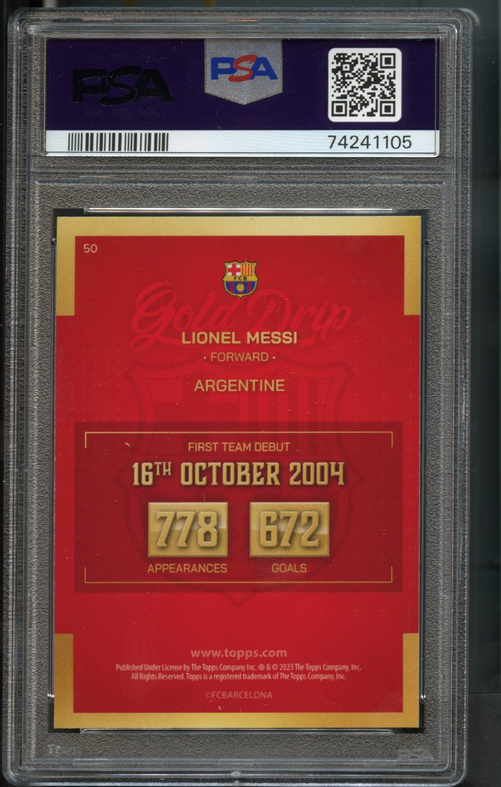 Lionel Messi #50 Gold Drip PSA 10 [2022-23 Topps FC Barcelona Team Set]