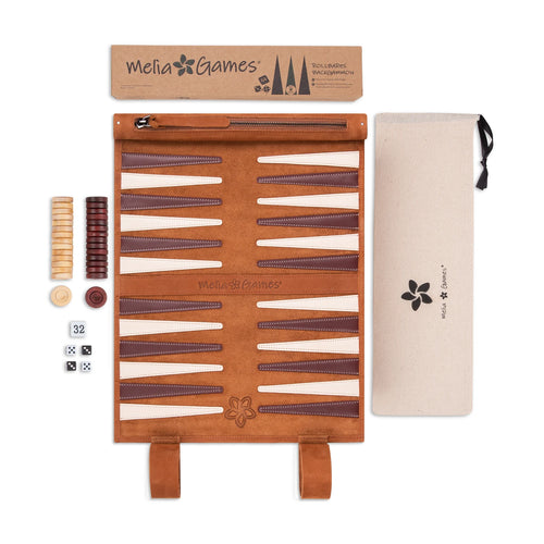 Melia Games Leather Rollup Backgammon - Whiskey