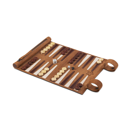 Melia Games Leather Rollup Backgammon - Whiskey