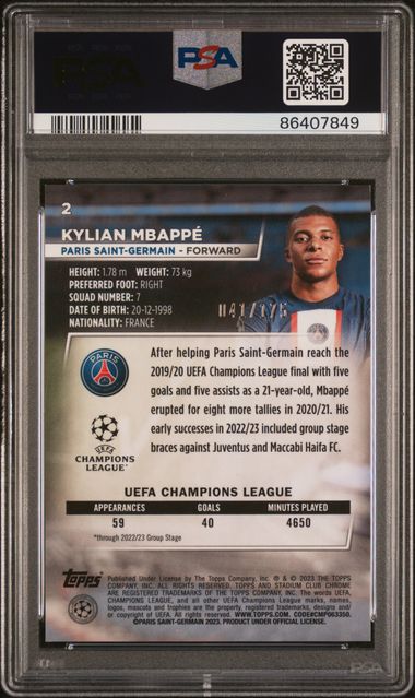 Kylian Mbappe #2 Neon Green X-Fractor PSA 8 [2022-23 Topps Chrome Uefa Club Competitions]