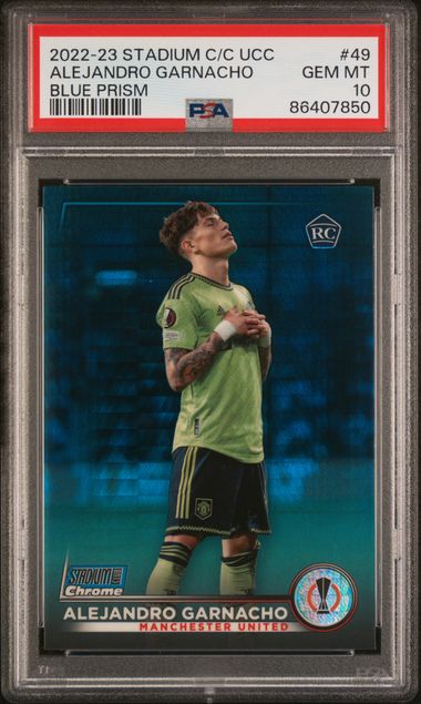 Alejandro Garnacho #49 Blue Prism PSA 10 [2022-23 Topps Chrome Uefa Club Competitions]